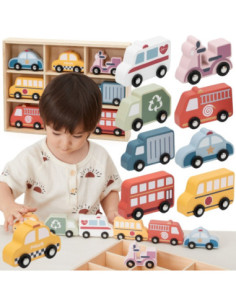 VIGA Wooden Set of Colorful City Vehicles 9 pcs.