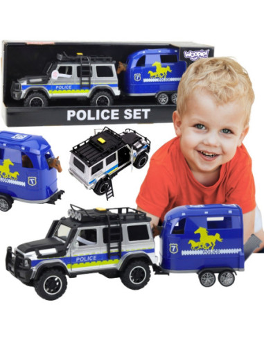 WOOPIE Zestaw Samochód Terenowy Policyjny z Przyczepą dla Konia