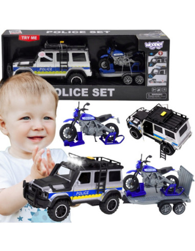 WOOPIE Zestaw Samochód Terenowy Policyjny z Przyczepą na Motocykl