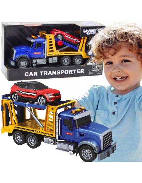 WOOPIE Laweta Ciężarówka Transporter Z Autkiem Światło Dźwięk Skala 1:14