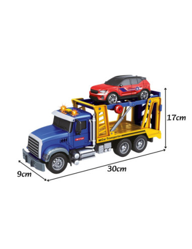 WOOPIE Laweta Ciężarówka Transporter Z Autkiem Światło Dźwięk Skala 1:14