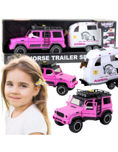 WOOPIE Zestaw Różowy Samochód Terenowy z Przyczepką i Figurką Konia
