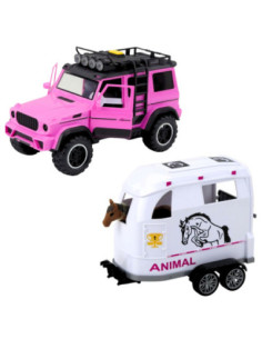 WOOPIE Zestaw Różowy Samochód Terenowy z Przyczepką i Figurką Konia 2