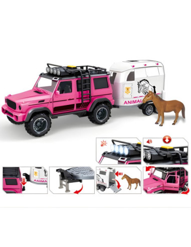WOOPIE Zestaw Różowy Samochód Terenowy z Przyczepką i Figurką Konia