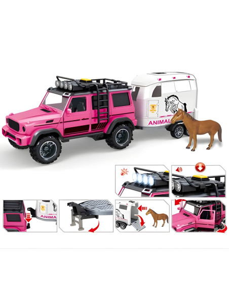 WOOPIE Zestaw Różowy Samochód Terenowy z Przyczepką i Figurką Konia