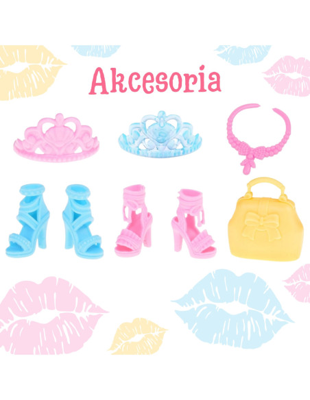 WOOPIE Zestaw Modowy Dla Lalek Sukienki Buty Biżuteria Akcesoria