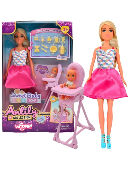 WOOPIE Lalka Mama Bobas Krzesełko do Karmienia Zestaw Akcesoria