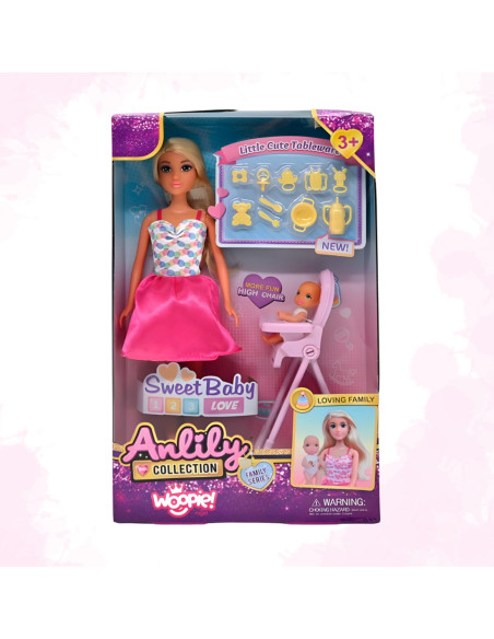 WOOPIE Lalka Mama Bobas Krzesełko do Karmienia Zestaw Akcesoria