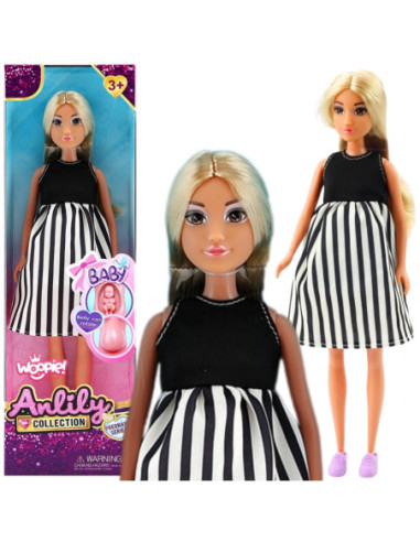 WOOPIE Lalka w Ciąży Sukienka w Czarno-białe Paski