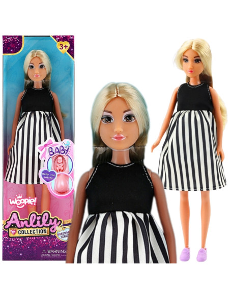 WOOPIE Lalka w Ciąży Sukienka w Czarno-białe Paski