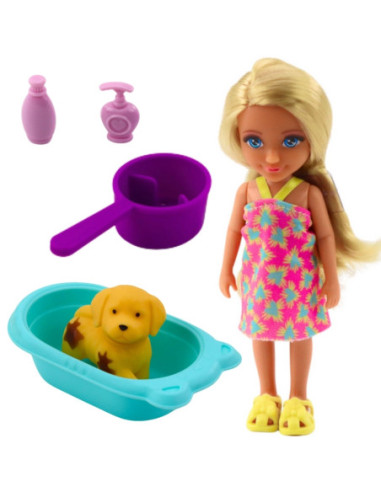 WOOPIE Laleczka z Pieskiem Wanną i Akcesoriami Do Pielęgnacji Pupila