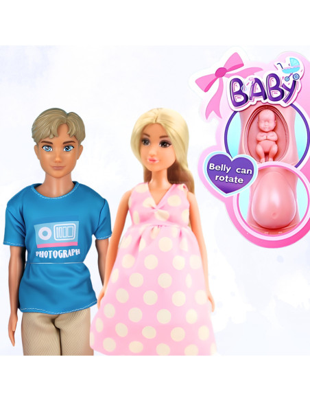 WOOPIE Zestaw Lalek Rodzina Lily w Ciąży Tata Niemowlak Wózek Akcesoria