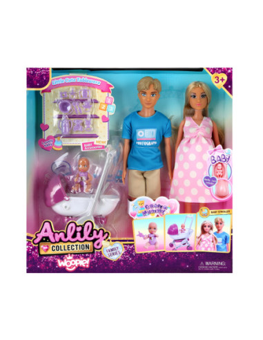 WOOPIE Zestaw Lalek Rodzina Lily w Ciąży Tata Niemowlak Wózek Akcesoria
