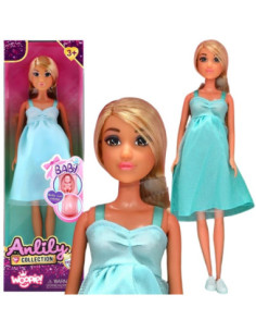 WOOPIE Lalka Lily z Brzuszkiem w Ciąży Niemowlak Błękitna Sukienka