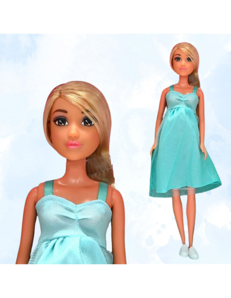 WOOPIE Lalka Lily z Brzuszkiem w Ciąży Niemowlak Błękitna Sukienka