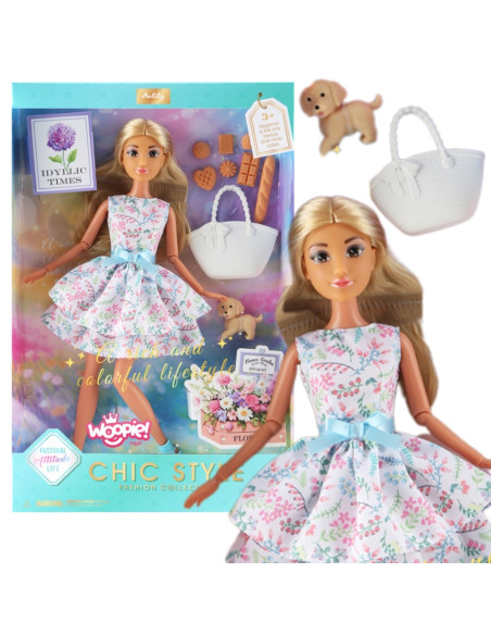 WOOPIE Lalka 30 cm Wiosenna Suknia Akcesoria Piesek Piknik