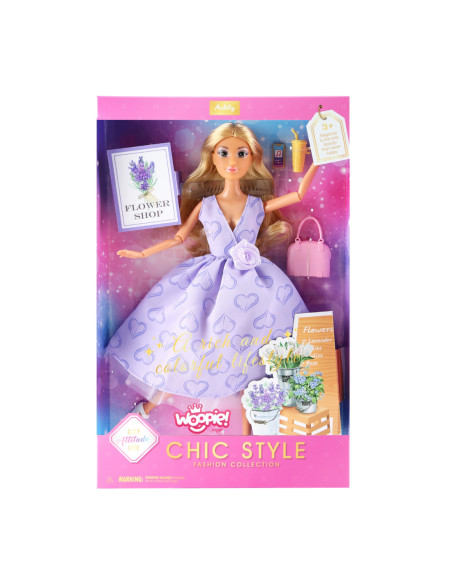 WOOPIE ROYAL Lalka Długie Blond Włosy 30 cm Lawendowa Suknia Akcesoria