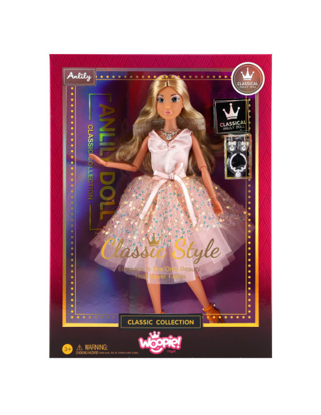 WOOPIE ROYAL Lalka Lily 30 cm Długie Blon Włosy Różowa Suknia Biżuteria