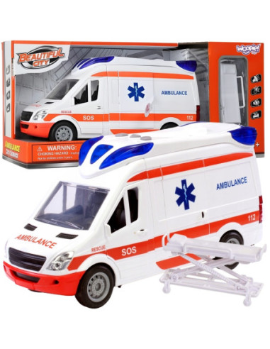 WOOPIE Pogotowie Karetka Ambulans Nosze w Zestawie + Sygnały Dźwiękowe I Świetlne