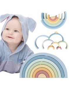 Tooky Toy Tęcza - Drewniana Układanka Montessori Pastelowe Klocki