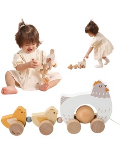 VIGA PolarB Drewniana Kurka z Pisklętami do Ciągnięcia