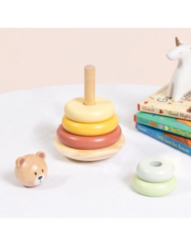 TOOKY TOY Drewniana Układanka Sensoryczna Piramidka Miś Sensoryczny Kolorowy Stacker