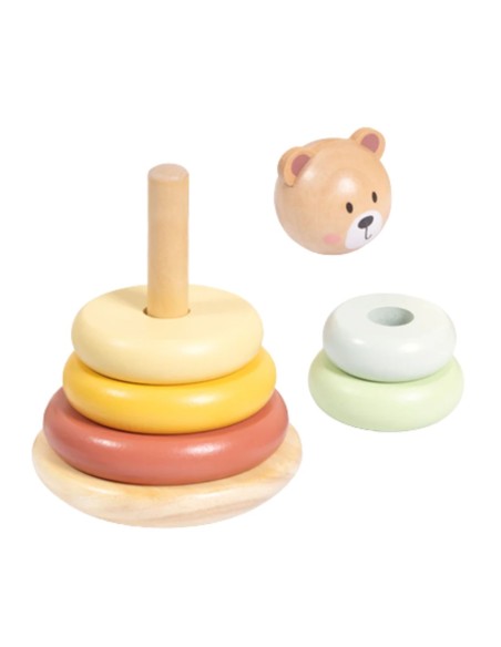 TOOKY TOY Drewniana Układanka Sensoryczna Piramidka Miś Sensoryczny Kolorowy Stacker