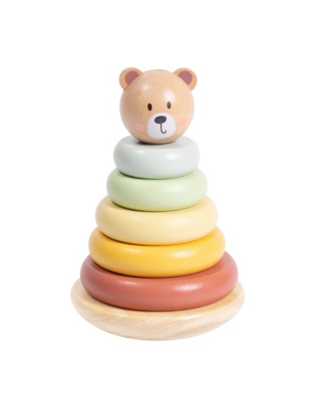 TOOKY TOY Drewniana Układanka Sensoryczna Piramidka Miś Sensoryczny Kolorowy Stacker