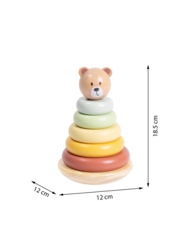 TOOKY TOY Drewniana Układanka Sensoryczna Piramidka Miś Sensoryczny Kolorowy Stacker