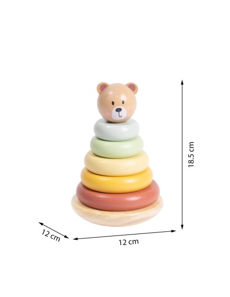 TOOKY TOY Drewniana Układanka Sensoryczna Piramidka Miś Sensoryczny Kolorowy Stacker