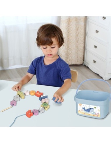 TOOKY TOY Drewniany Zestaw Morskich Zabawek Wieża Balansująca Łowienie Ryb Figurki 23 Elementy