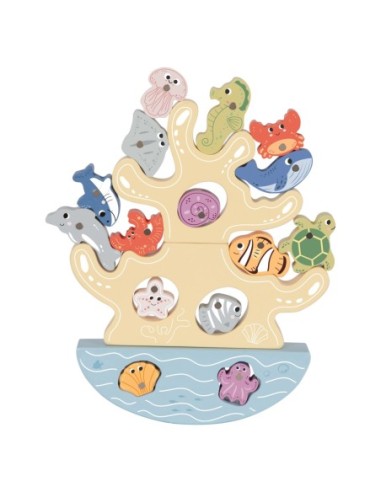 TOOKY TOY Drewniany Zestaw Morskich Zabawek Wieża Balansująca Łowienie Ryb Figurki 23 Elementy
