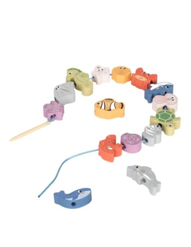 TOOKY TOY Drewniany Zestaw Morskich Zabawek Wieża Balansująca Łowienie Ryb Figurki 23 Elementy