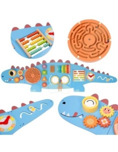 WOOPIE GREEN Drewniana Ścienna Tablica Manipulacyjna Dinozaur Montessori