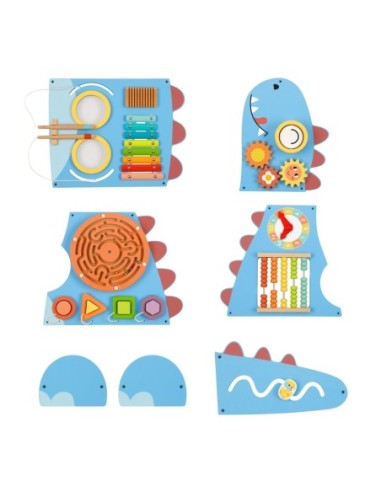 WOOPIE GREEN Drewniana Ścienna Tablica Manipulacyjna Dinozaur Montessori