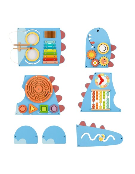 WOOPIE GREEN Drewniana Ścienna Tablica Manipulacyjna Dinozaur Montessori