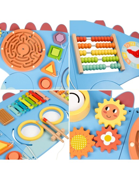 WOOPIE GREEN Drewniana Ścienna Tablica Manipulacyjna Dinozaur Montessori