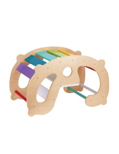 WOOPIE GREEN Drewniany Tęczowy Bujak i Mostek 2w1 Montessori