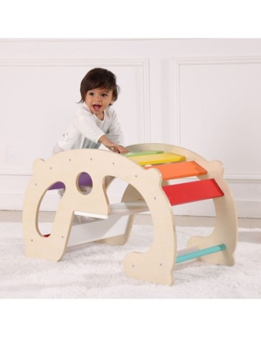 WOOPIE GREEN Drewniany Tęczowy Bujak i Mostek 2w1 Montessori
