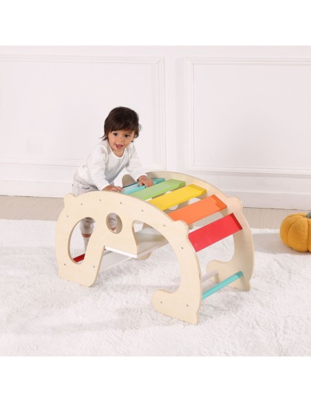 WOOPIE GREEN Drewniany Tęczowy Bujak i Mostek 2w1 Montessori