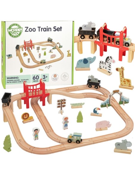 WOOPIE GREEN Drewniana Kolejka Zoo Zestaw 60 Elementów