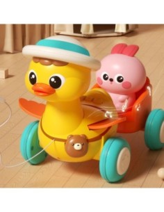 WOOPIE BABY Żółta Kaczuszka z Różowym Króliczkiem w Przyczepce do Ciągnięcia 2