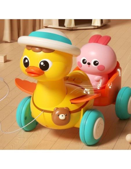 WOOPIE BABY Żółta Kaczuszka z Różowym Króliczkiem w Przyczepce do Ciągnięcia