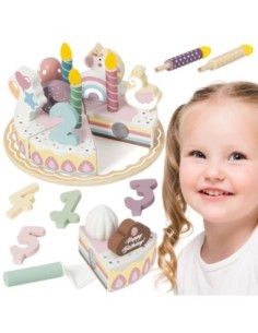 TOOKY TOY Drewniany Tort Urodzinowy Krajalny Na Rzepy
