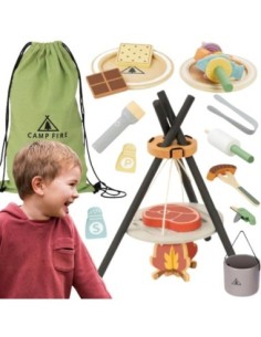 TOOKY TOY Drewniany Kempingowy Zestaw Do Gotowania Ognisko