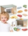 TOOKY TOY Drewniana Kuchenka Mikrofalowa Zestaw Produktów Sporzywczych