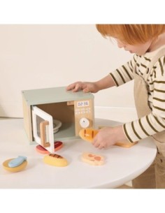 TOOKY TOY Drewniana Kuchenka Mikrofalowa Zestaw Produktów Sporzywczych 2