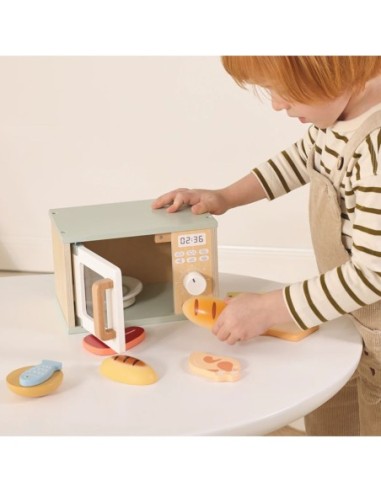 TOOKY TOY Drewniana Kuchenka Mikrofalowa Zestaw Produktów Sporzywczych