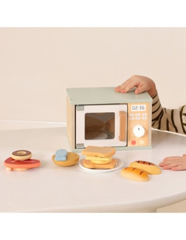 TOOKY TOY Drewniana Kuchenka Mikrofalowa Zestaw Produktów Sporzywczych