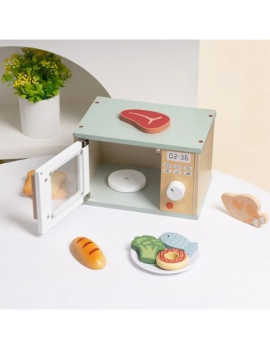 TOOKY TOY Drewniana Kuchenka Mikrofalowa Zestaw Produktów Sporzywczych